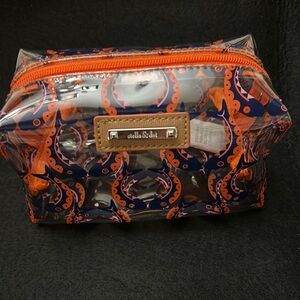 Stella & Dot Clear Cosmetic Bag - Orange and Navy